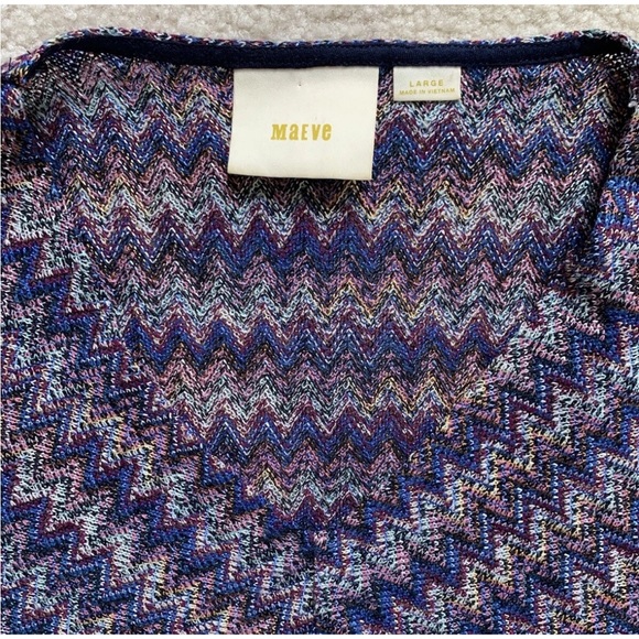 Maeve Westwater Mini Swing Dress Sz L Blue Chevron Knit Drop Waist Anthropologie - Picture 5 of 14